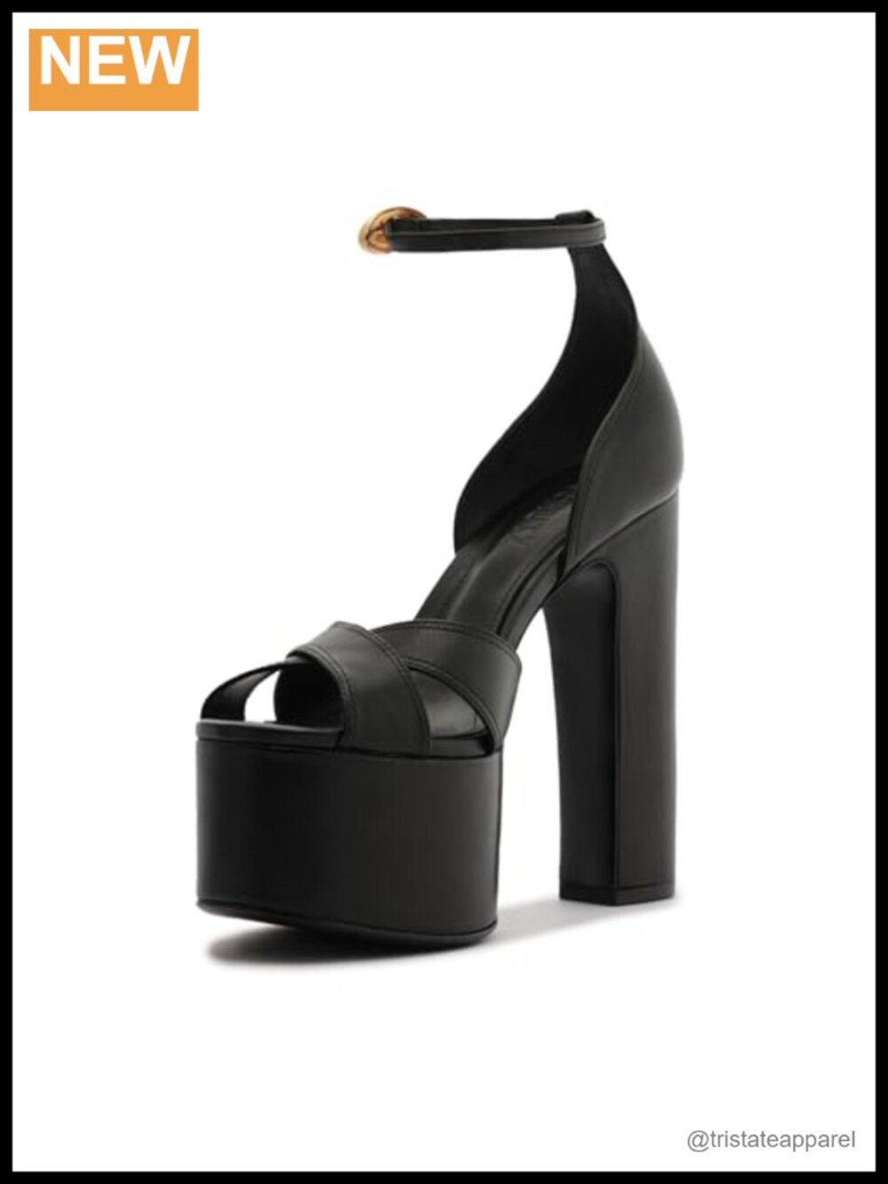 Platform Block Heel Sandal Leather Ankle Strap Evening Party